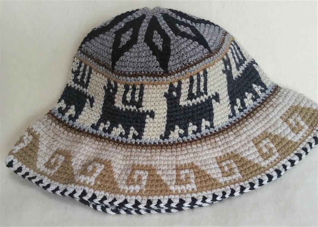 Hand Crochet Roll Up Rustic Alpaca Hat featuring cute alpacas, thick knit, and natural colors, perfect for warmth and style.