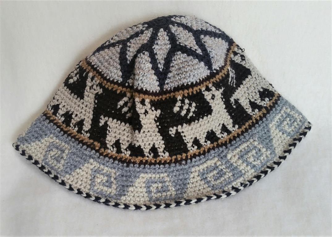 Hand Crochet Roll Up Rustic Alpaca Hat featuring cute alpacas, thick knit, and natural colors, perfect for warmth and style.