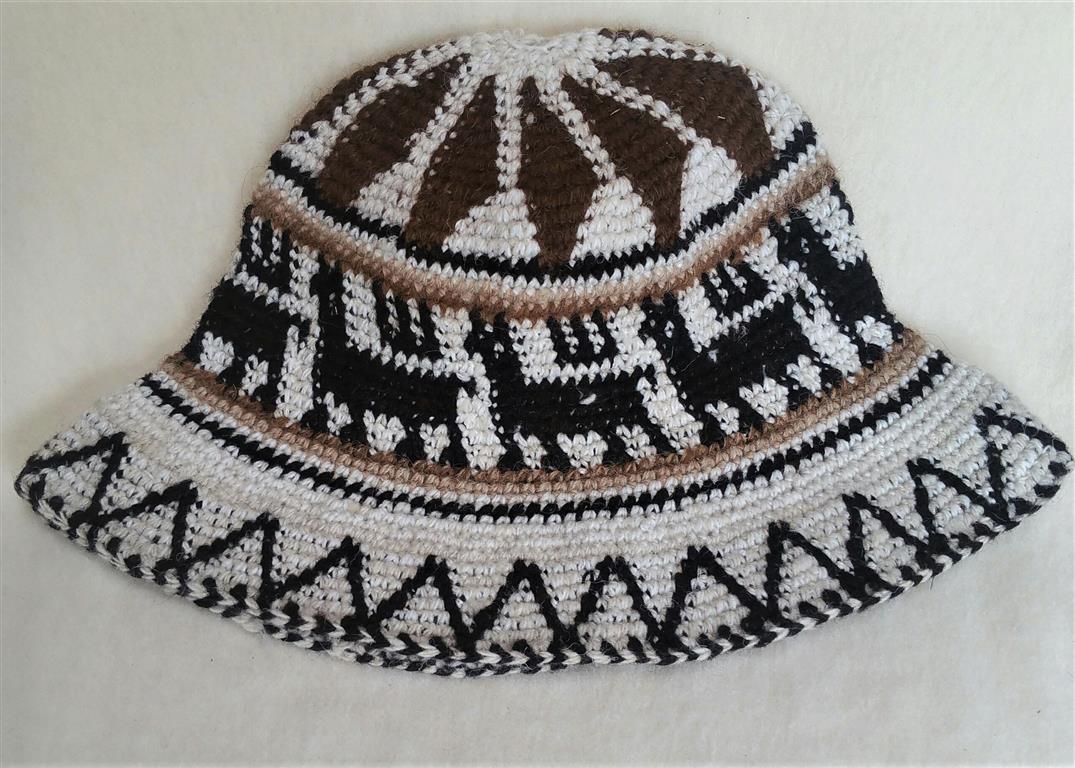 Hand Crochet Roll Up Rustic Alpaca Hat featuring cute alpacas, thick knit, and natural colors, perfect for warmth and style.