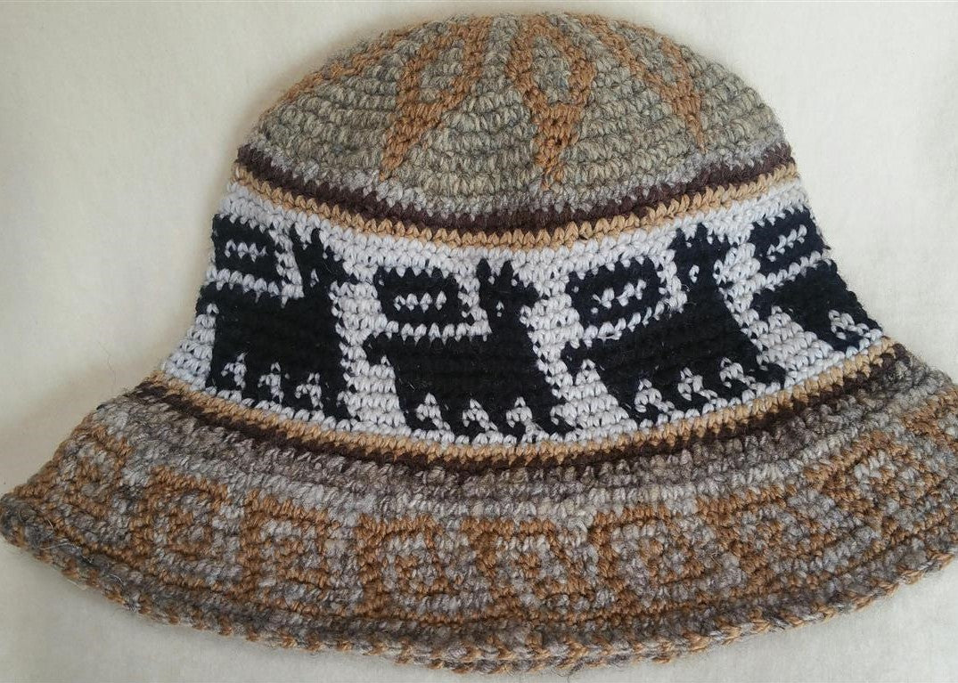 Hand Crochet Roll Up Rustic Alpaca Hat featuring cute alpacas, thick knit, and natural colors, perfect for warmth and style.