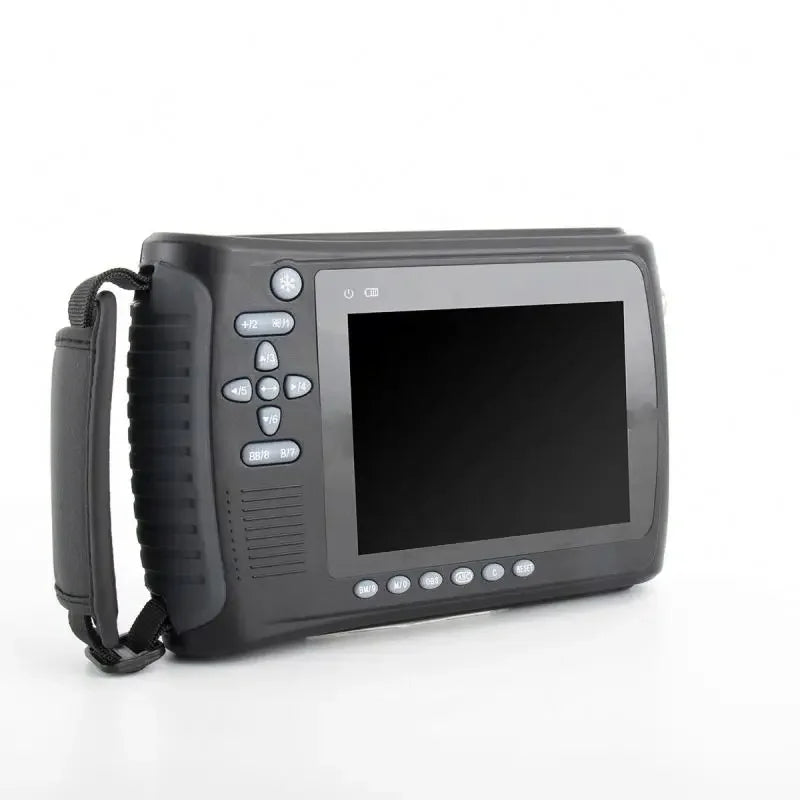 Handheld Digital Veterinary Ultrasound Scanner with a 5-inch display, designed for veterinary diagnostics, showcasing its compact and portable design.