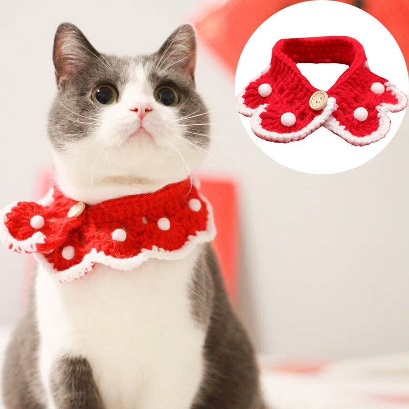 A handmade red collar designed for pets, featuring a festive Santa theme with reindeer accents, perfect for Christmas celebrations.