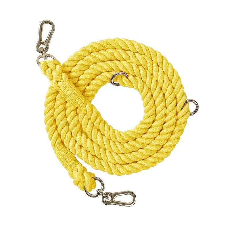 Hands-Free Dog Rope Leash in solid white, showcasing its adjustable design and durable cotton material, perfect for outdoor activities.
