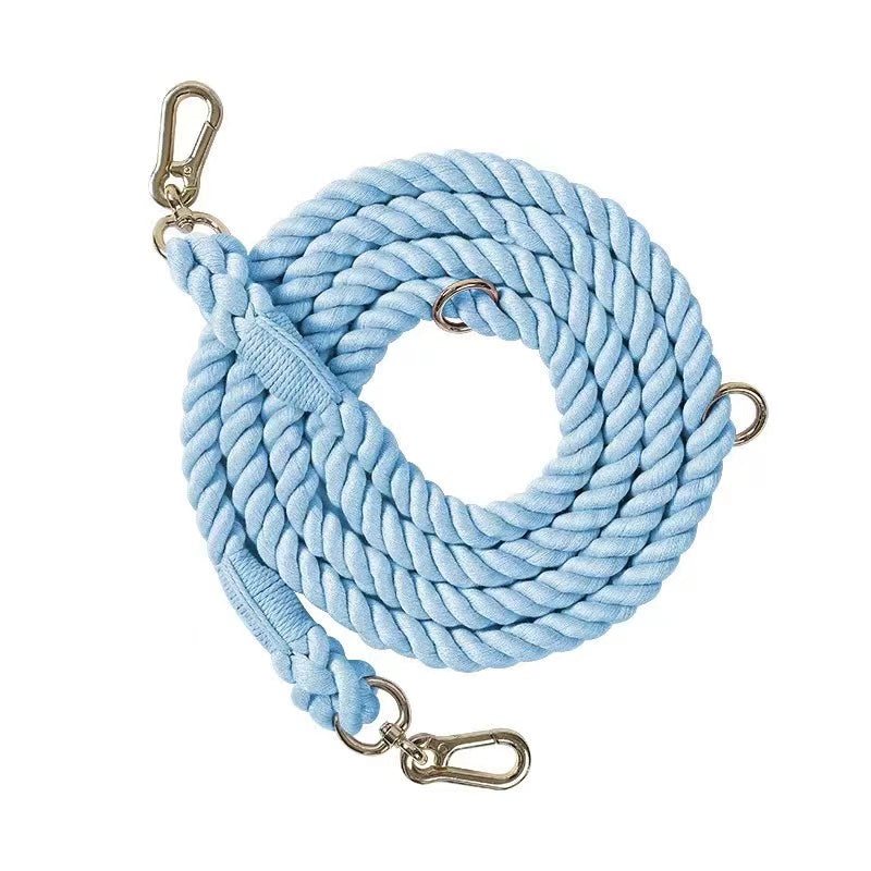Blumond Hands-Free Dog Rope Leash in solid white, showcasing its adjustable design and durable cotton material.