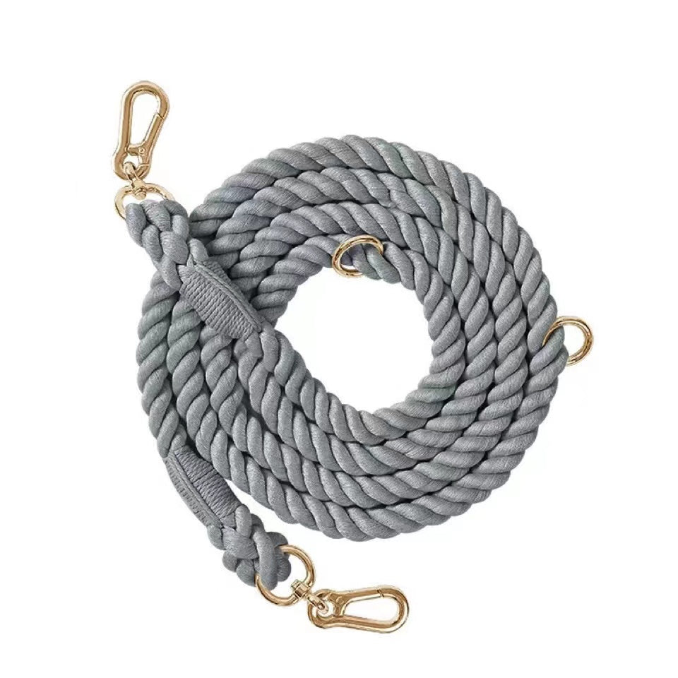 Hands Free Dog Rope Leash in Charcoal, showcasing its adjustable design and durable cotton material.