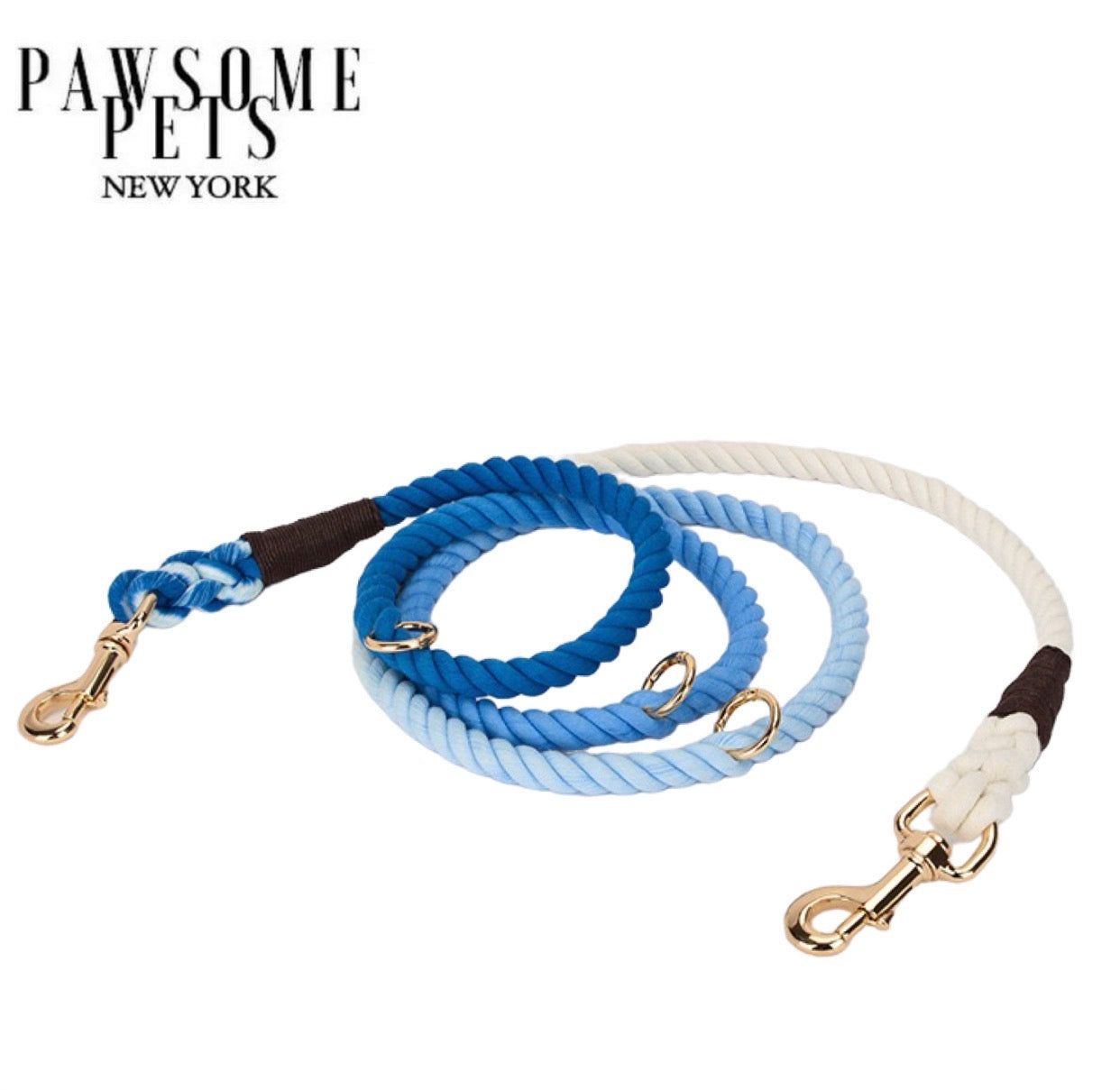 Hands Free Dog Rope Leash in Ombre Dark Blue, showcasing its adjustable design and durable cotton material.