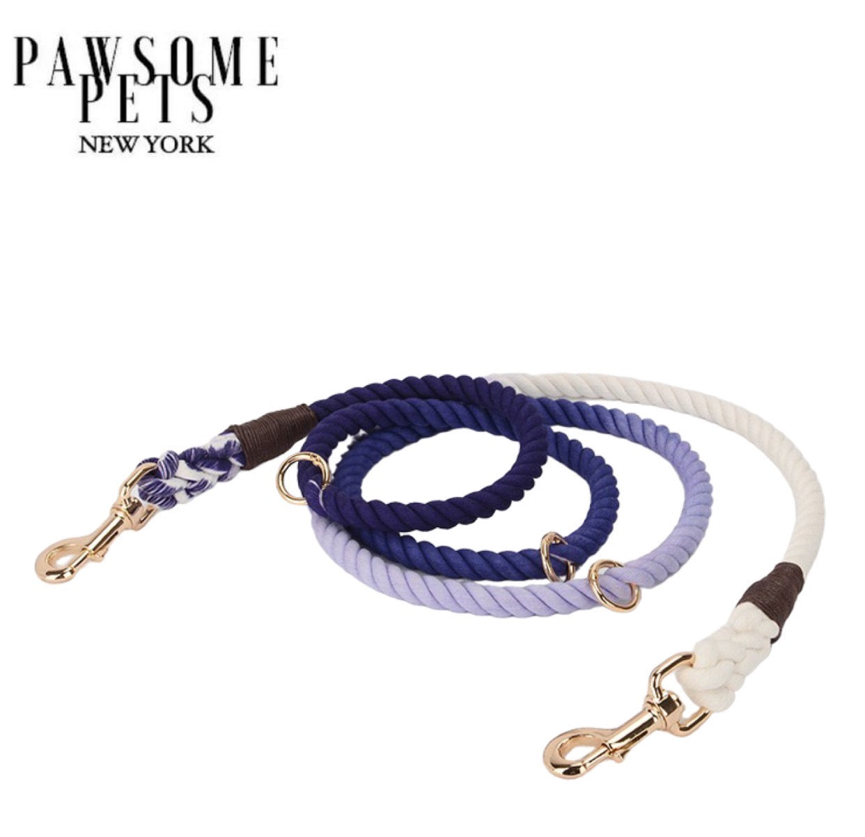 Hands-Free Dog Rope Leash in Ombre Dark Purple, showcasing its adjustable design and durable cotton material.