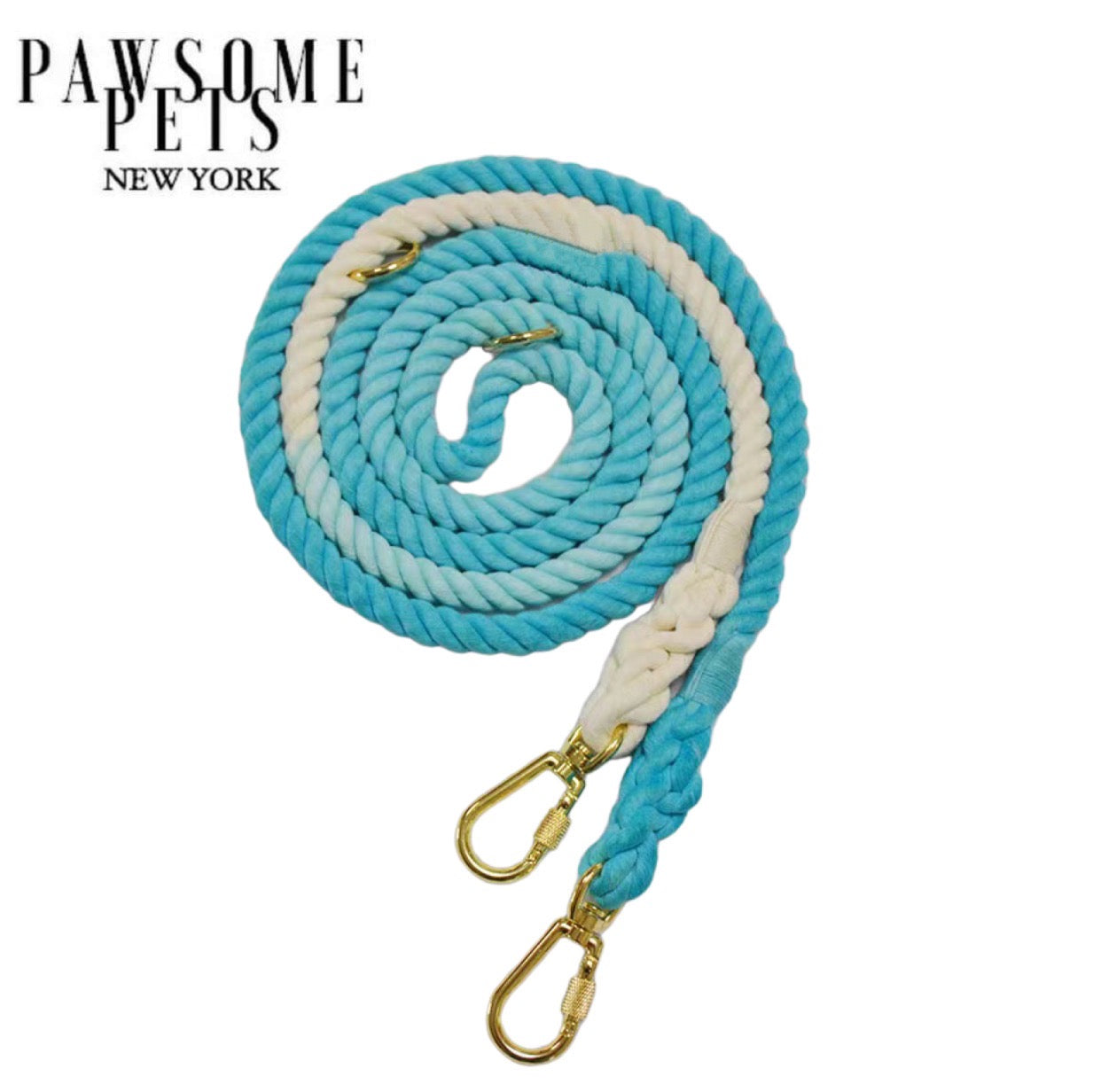 Hands Free Dog Rope Leash in Ombre Light Blue, showcasing its adjustable design and durable cotton material.
