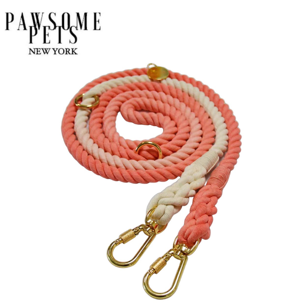 Hands Free Dog Rope Leash in Ombre Light Coral, showcasing its adjustable design and durable cotton material.