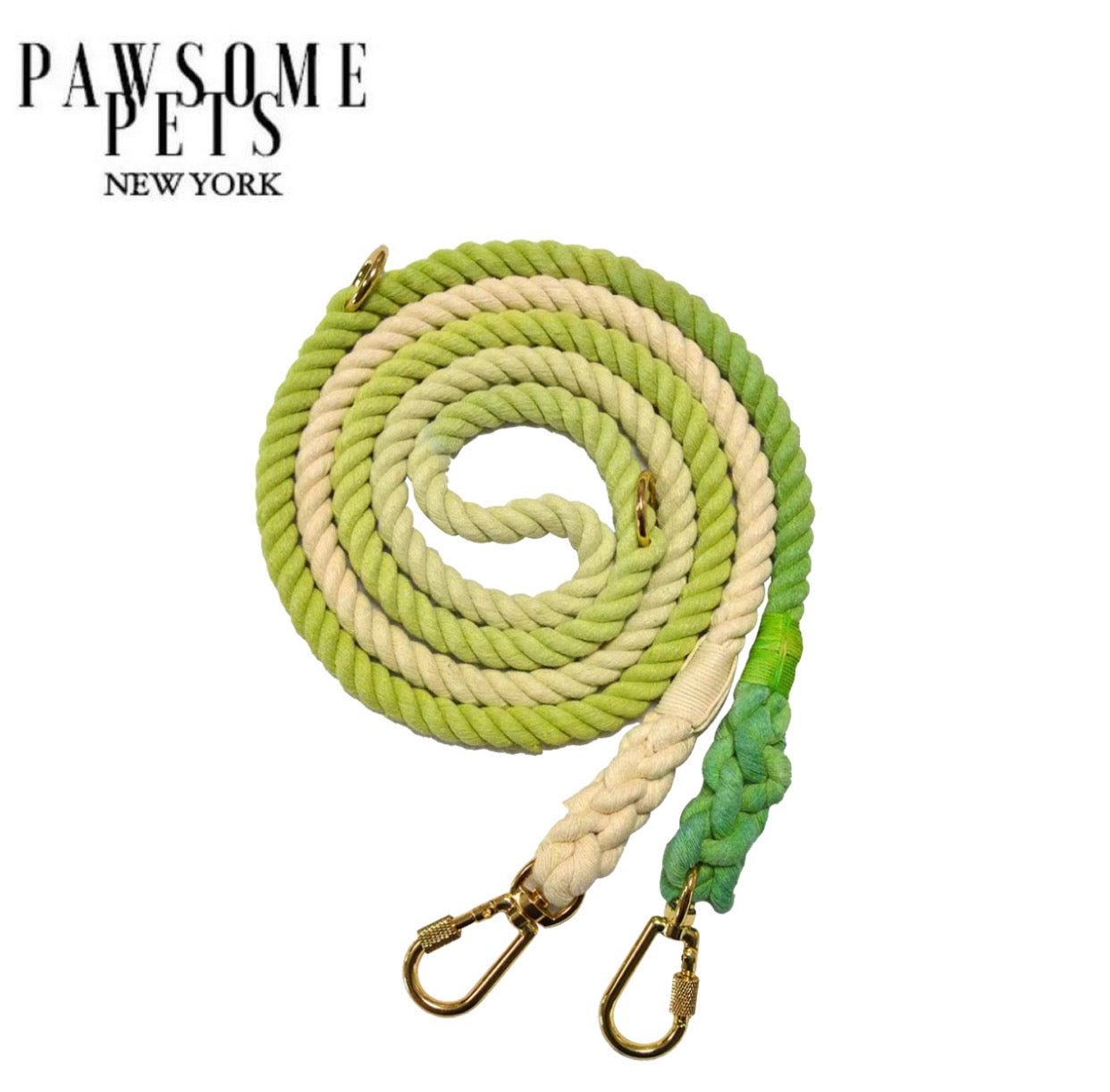Hands Free Dog Rope Leash in Ombre Light Green, showcasing its adjustable design and durable cotton material.
