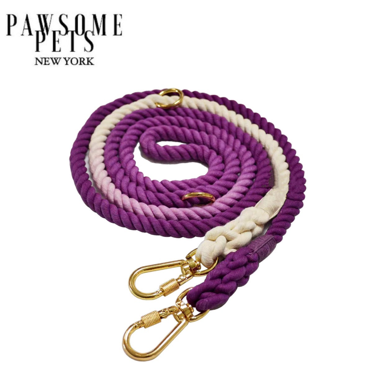 Hands Free Dog Rope Leash in Ombre Purple, showcasing its adjustable design and durable cotton material.