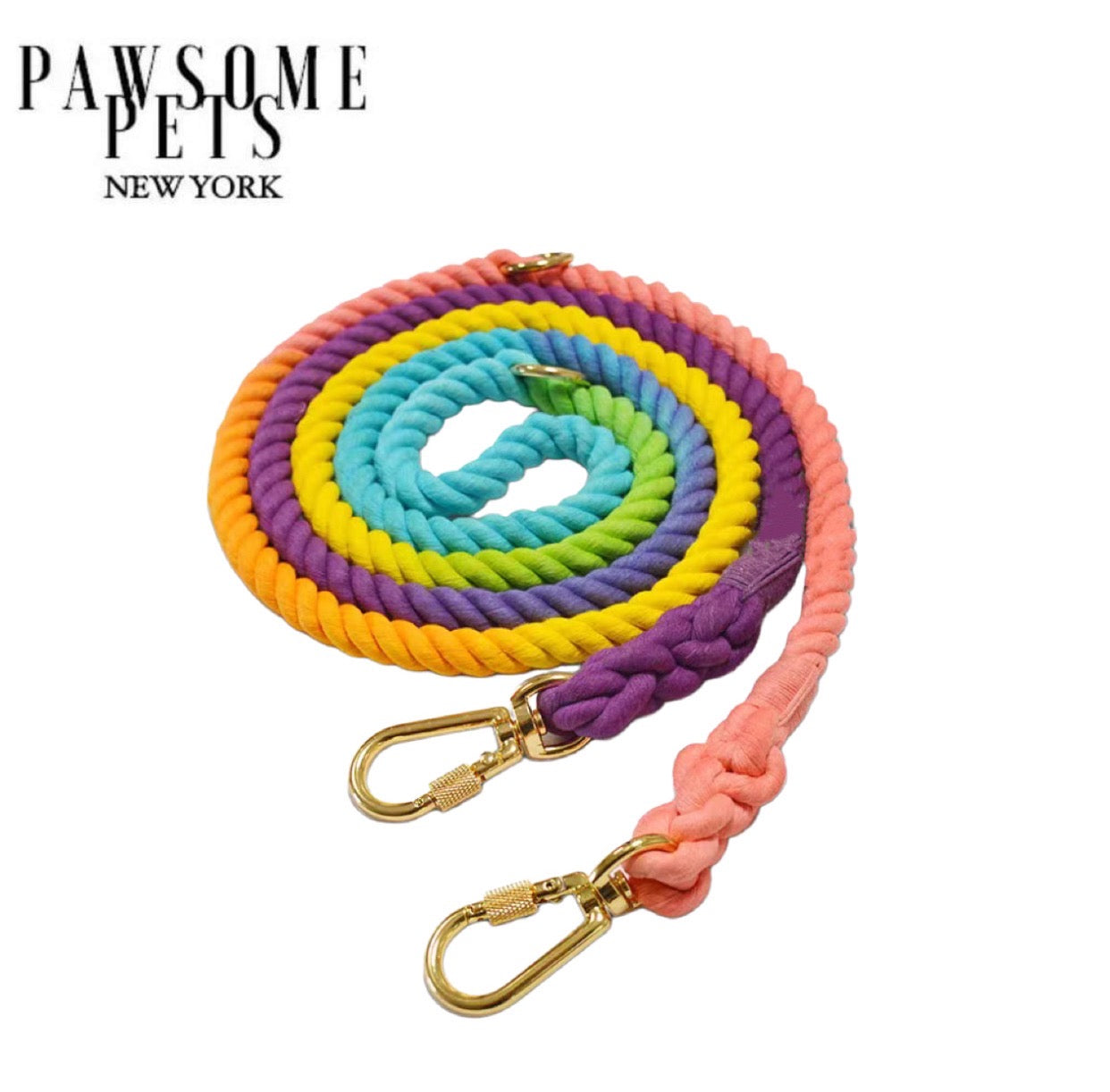 A stylish pastel hands-free dog rope leash, made of durable cotton, showcasing its adjustable design and solid white color.