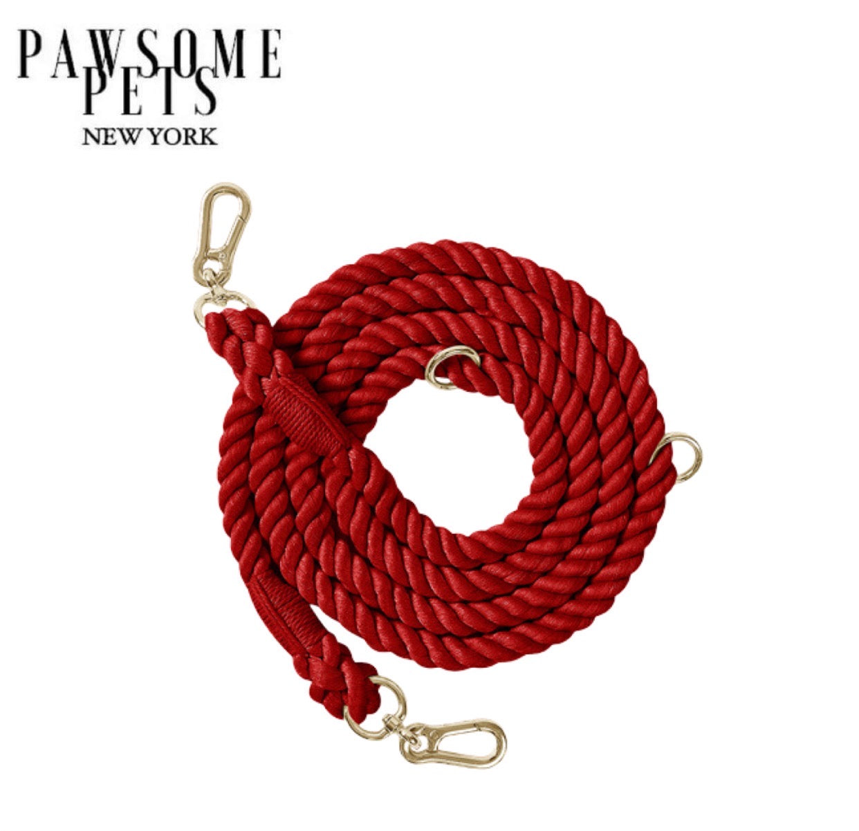 Hands Free Dog Rope Leash in Spanish Red, featuring adjustable O-rings and durable cotton rope for hands-free convenience.