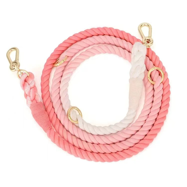 Hands-Free Dog Rope Leash in Strawberry Love design, showcasing adjustable features and durable cotton material.