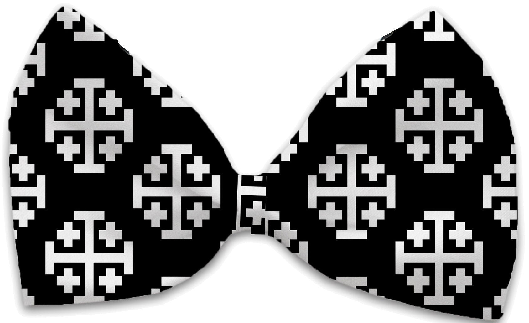 A collection of Hanukkah-themed bow ties for pets, featuring various festive patterns, made from silky polyester, suitable for dogs and cats.