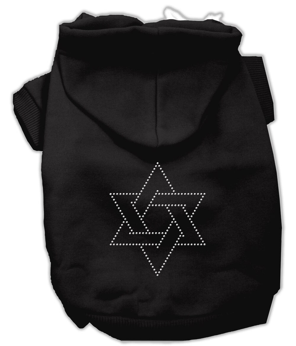A cozy Hanukkah pet hoodie for dogs and cats featuring a rhinestone Star of David design, perfect for festive celebrations.
