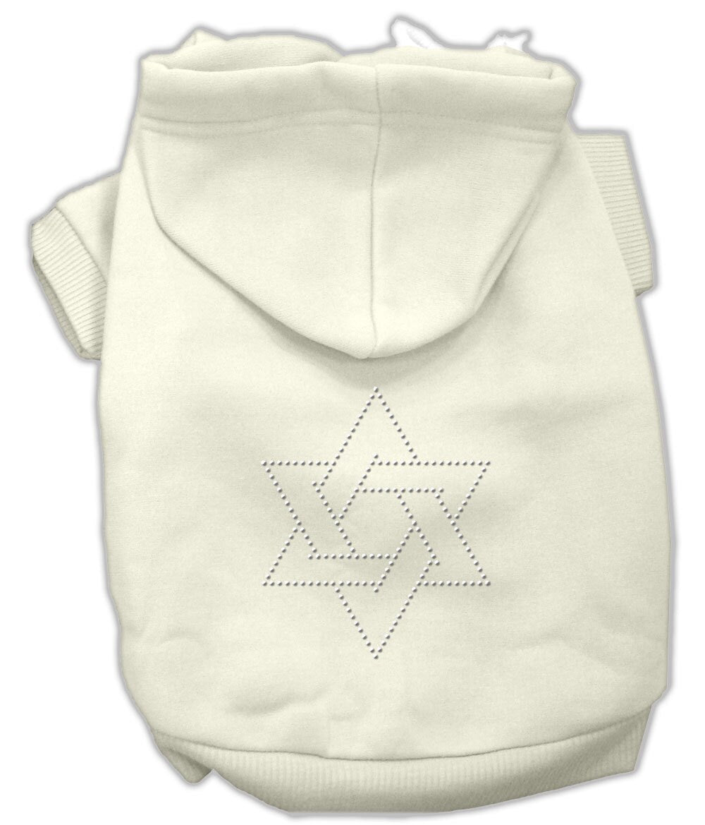 A cozy Hanukkah pet hoodie for dogs and cats featuring a rhinestone Star of David design, perfect for festive celebrations.