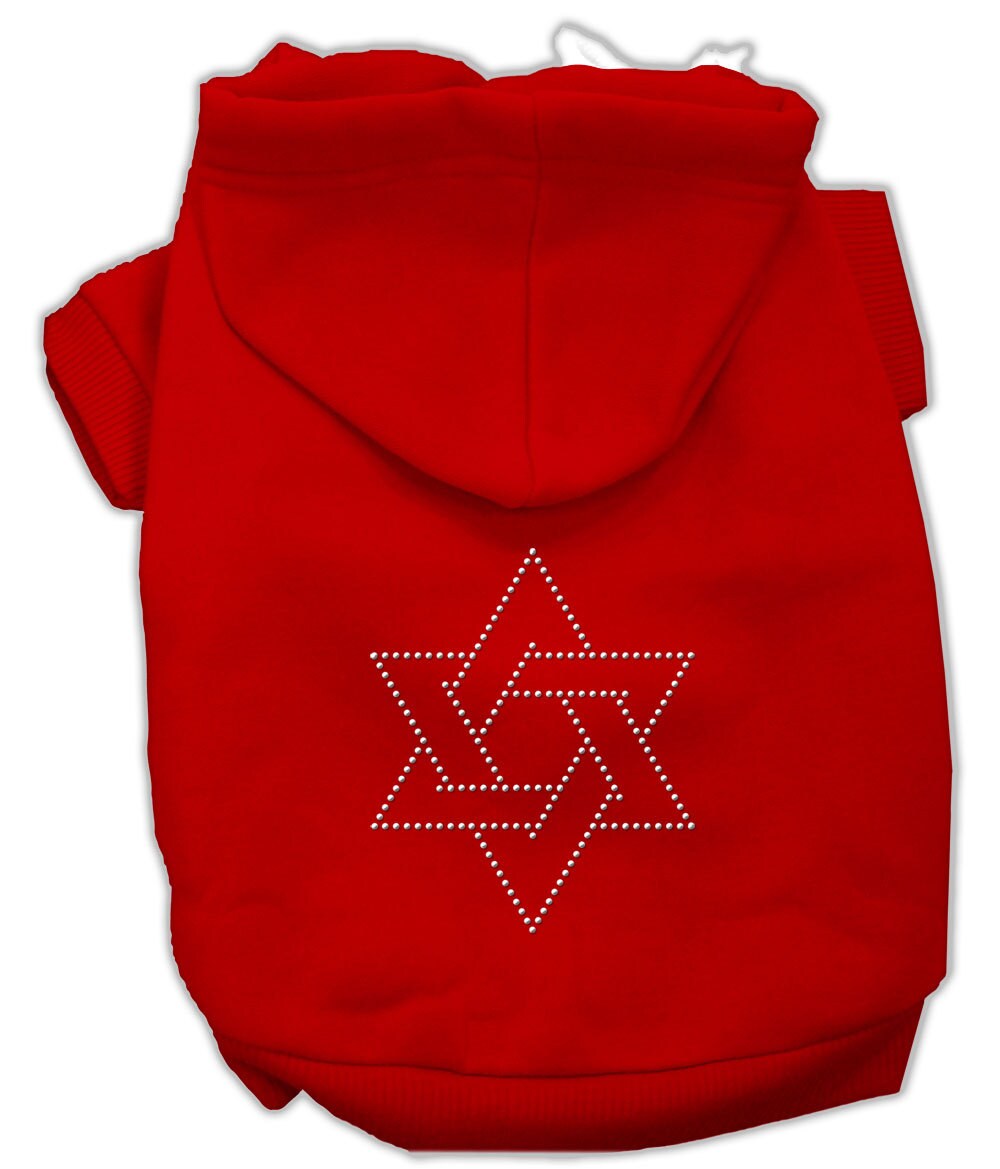 A cozy Hanukkah pet hoodie for dogs and cats featuring a rhinestone Star of David design, perfect for festive celebrations.