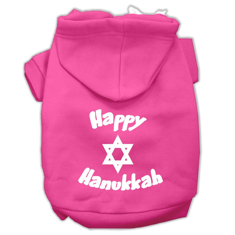 A cozy Hanukkah pet hoodie for dogs and cats, featuring a screen printed 'Happy Hanukkah' design, perfect for festive celebrations.