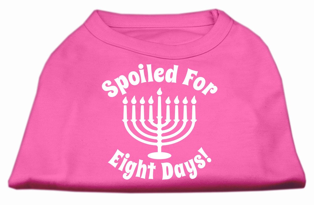 A soft and comfy Hanukkah pet shirt for dogs and cats, featuring the phrase 'Spoiled for Eight Days' in vibrant print.
