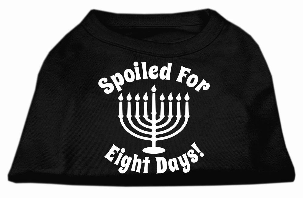 A soft and comfy Hanukkah pet shirt for dogs and cats, featuring the phrase 'Spoiled for Eight Days' in vibrant print.