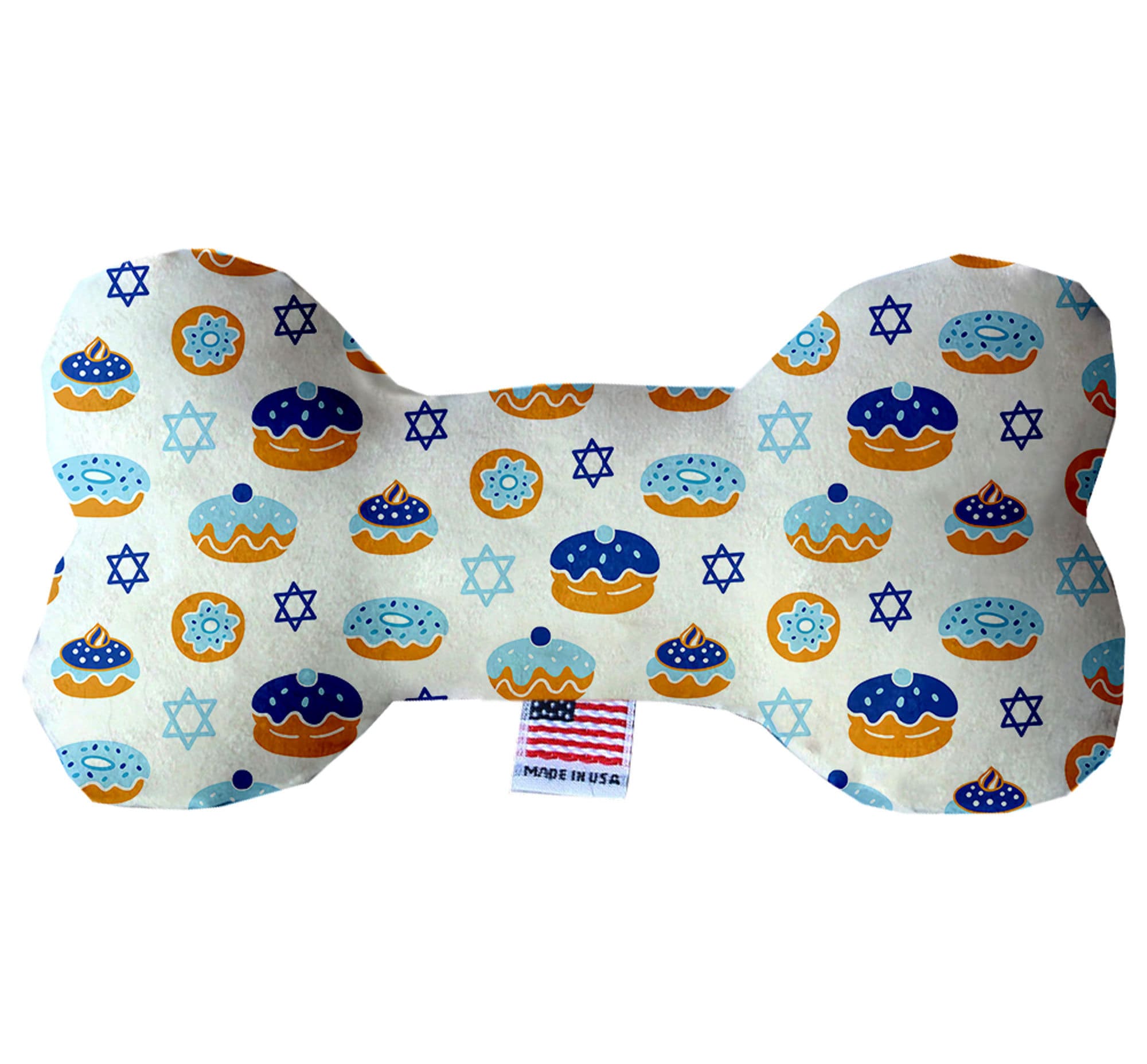 Hanukkah Pet & Dog Plush Bone Toy shaped like jelly donuts, featuring a soft and cuddly design with squeakers, perfect for festive playtime.