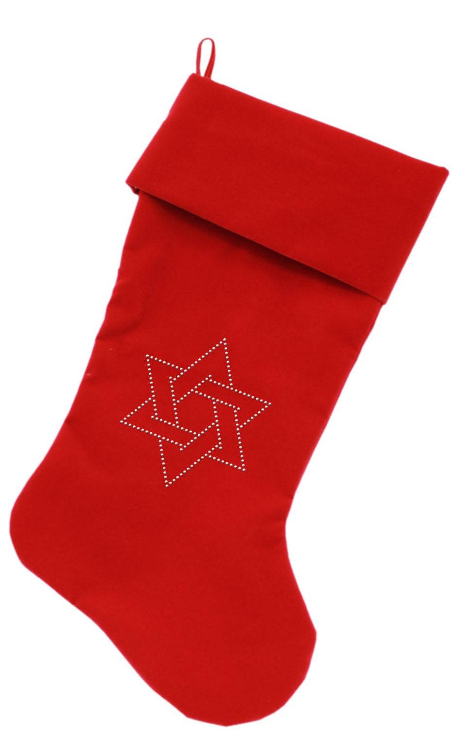 Luxurious 18-inch Hanukkah stocking featuring a rhinestone Star of David design, made from soft velvet material.