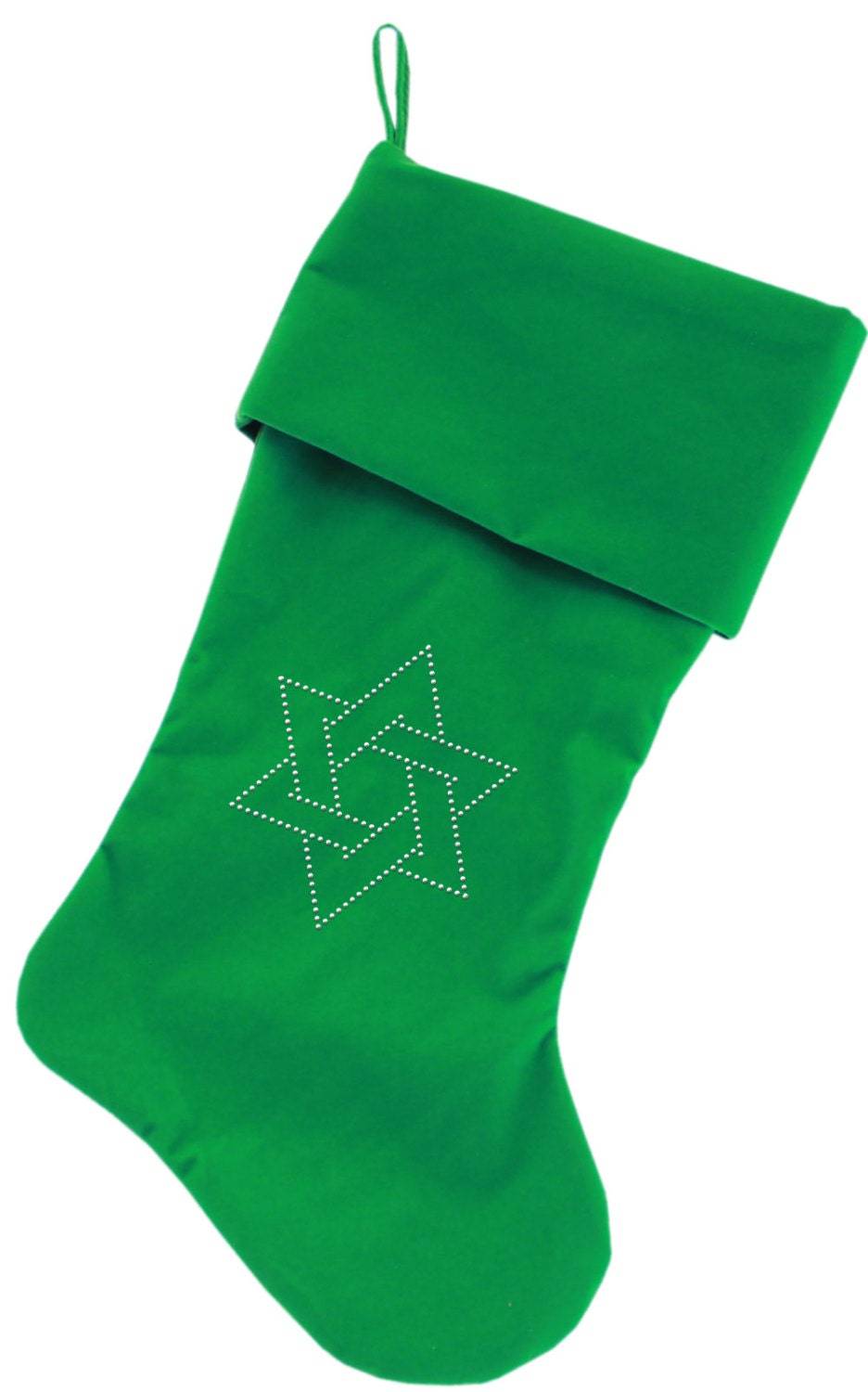 Luxurious 18-inch Hanukkah stocking featuring a rhinestone Star of David design, made from soft velvet material.