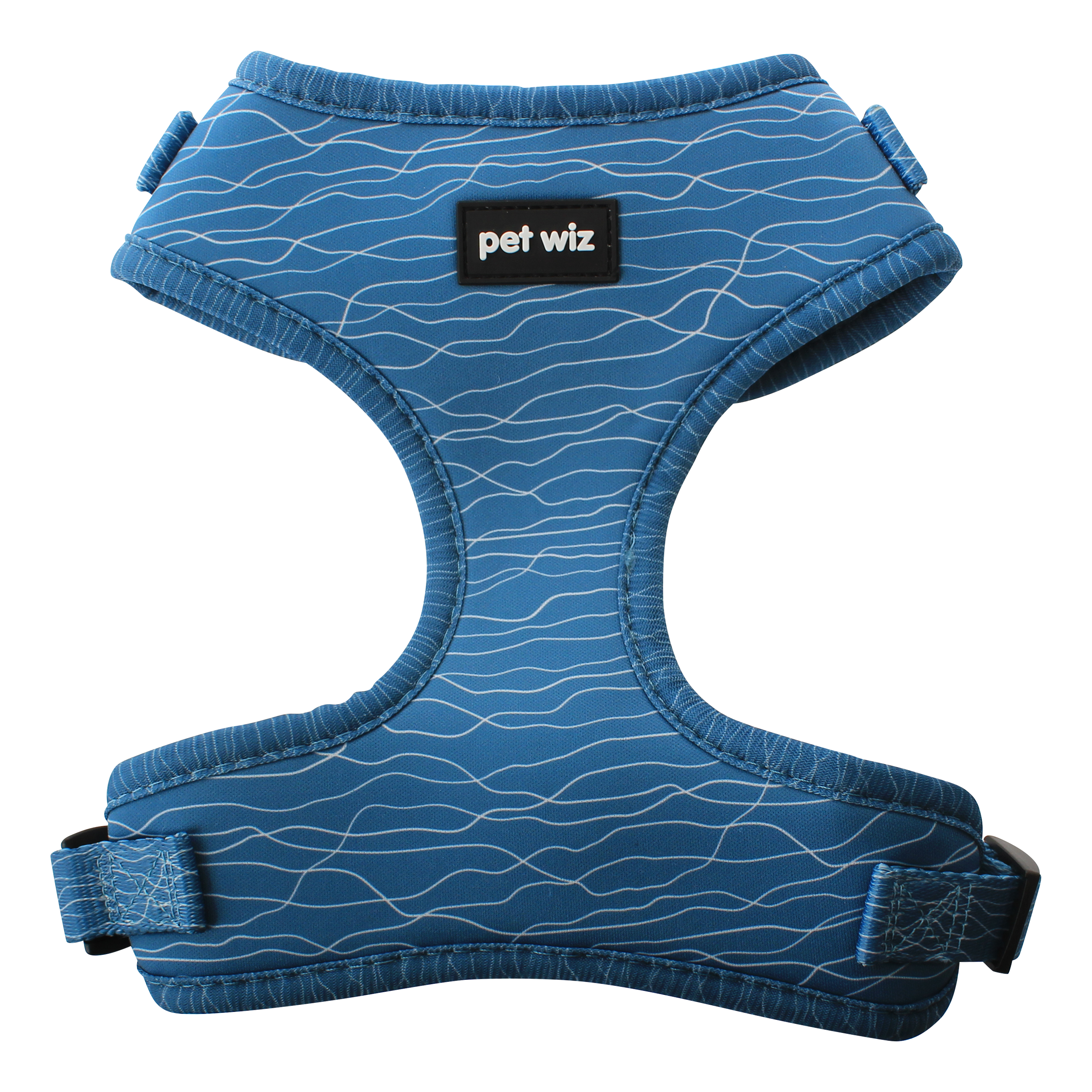 Stylish dog harness in three patterns, featuring adjustable straps and padded interior for comfort.