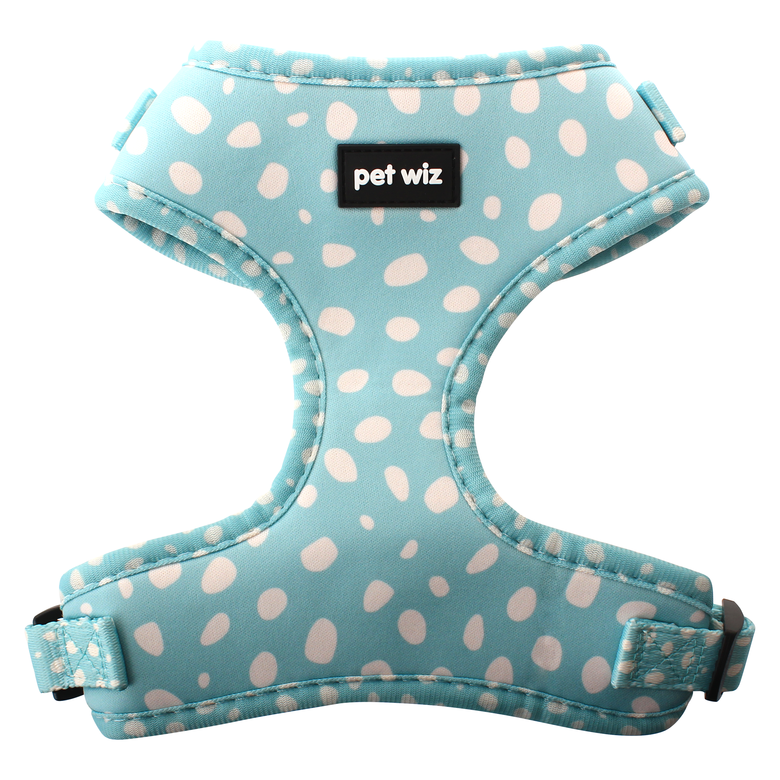 Stylish dog harness in three patterns, featuring adjustable straps and padded interior for comfort.