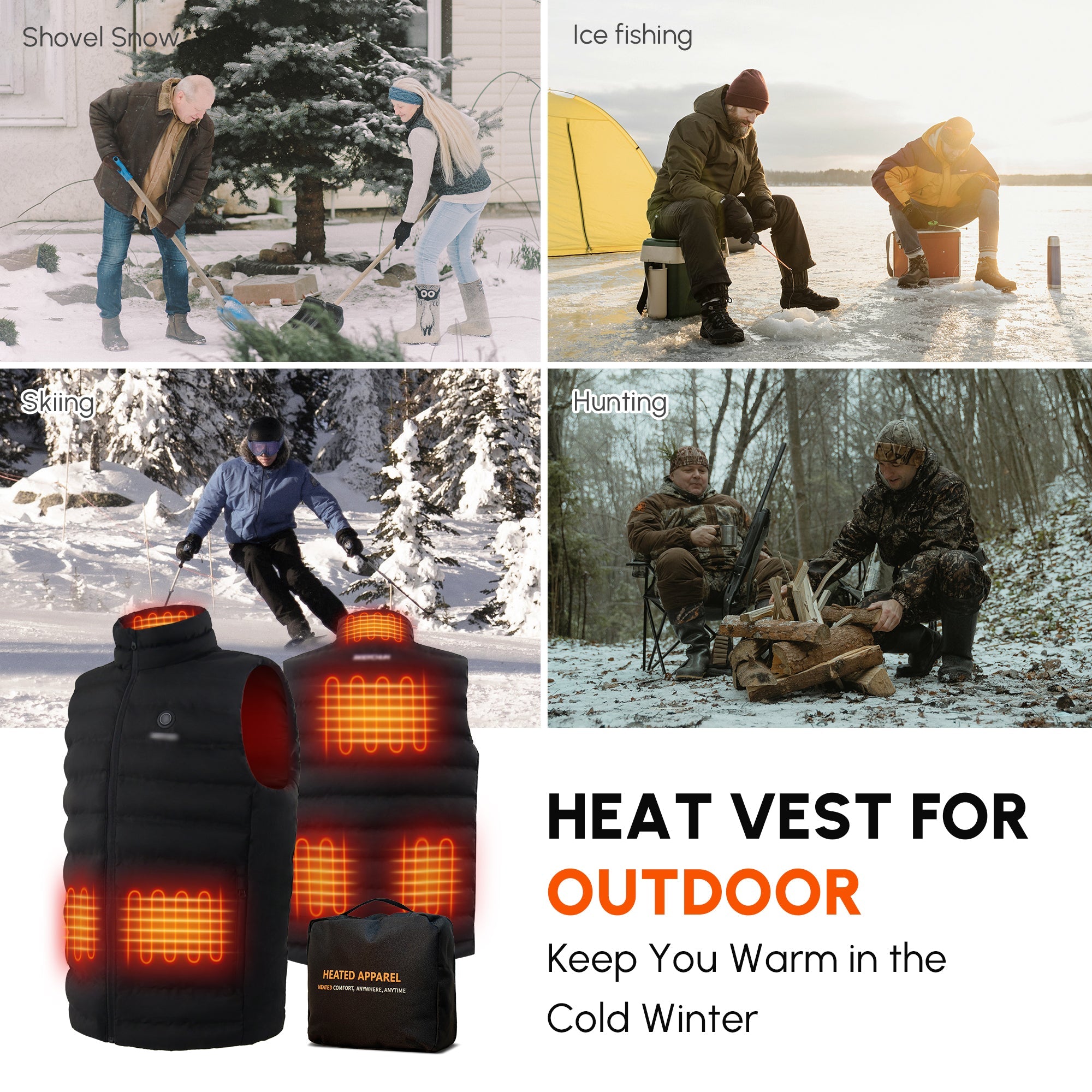 A stylish heated vest for kids, featuring 6 heating zones, a battery pack, and a comfortable fit, perfect for outdoor winter activities.