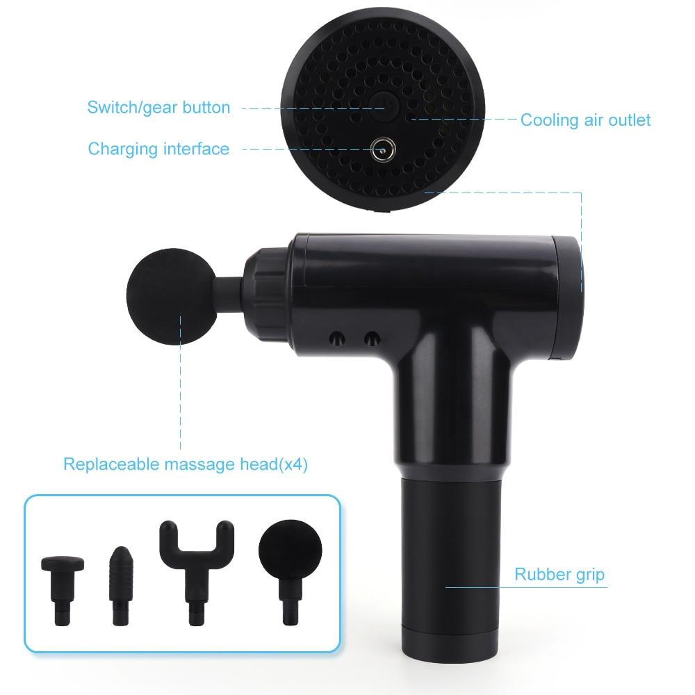 High Quality 6 Speeds Handheld Massager with four interchangeable heads and a sleek design for effective muscle relaxation.