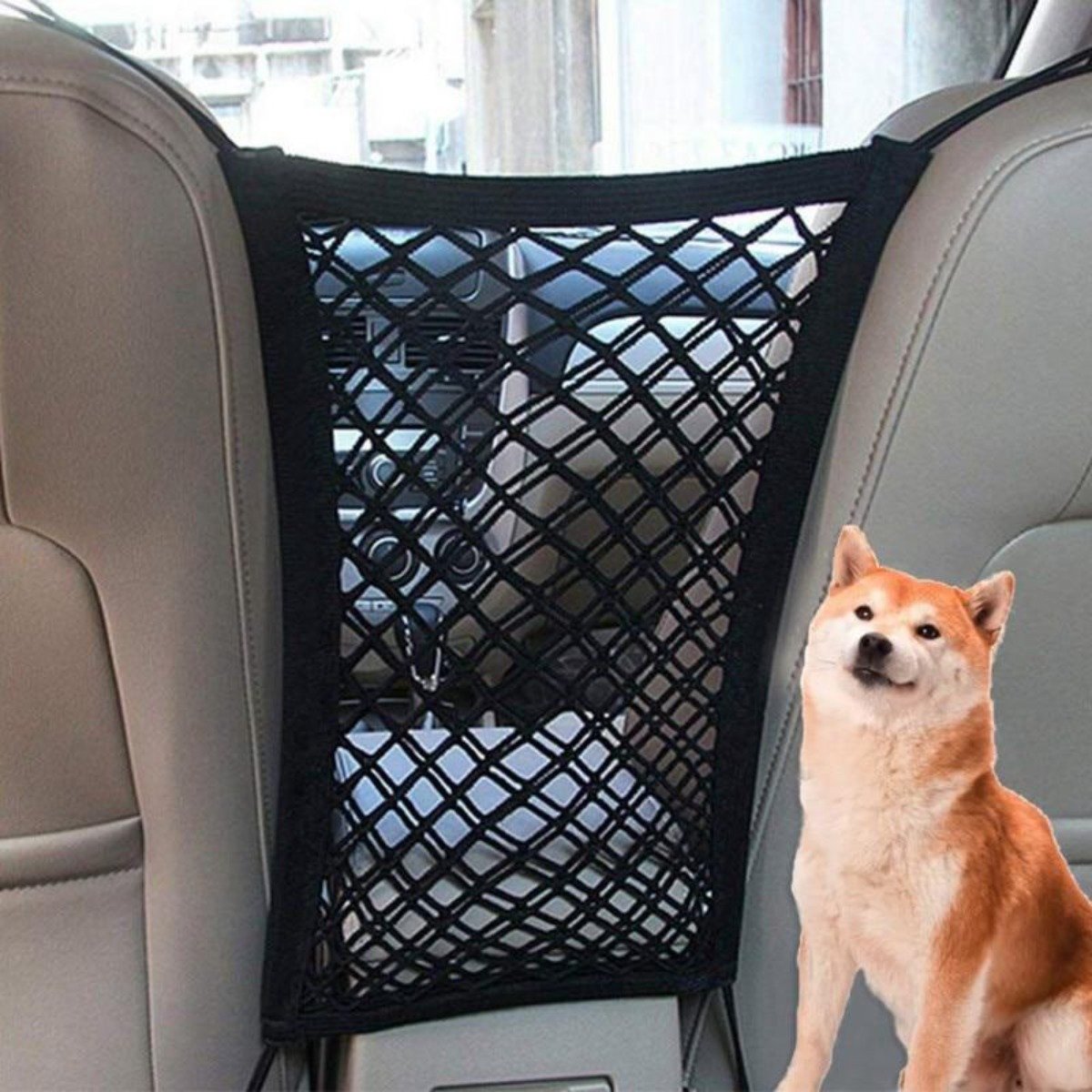 High Quality Premium Pet Car Net Petition in black, designed to separate front and rear seats for pet safety and storage.