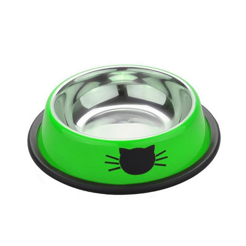 High quality stainless steel pet bowl with a non-slip rubber bottom, featuring a vibrant paint pattern and durable design.