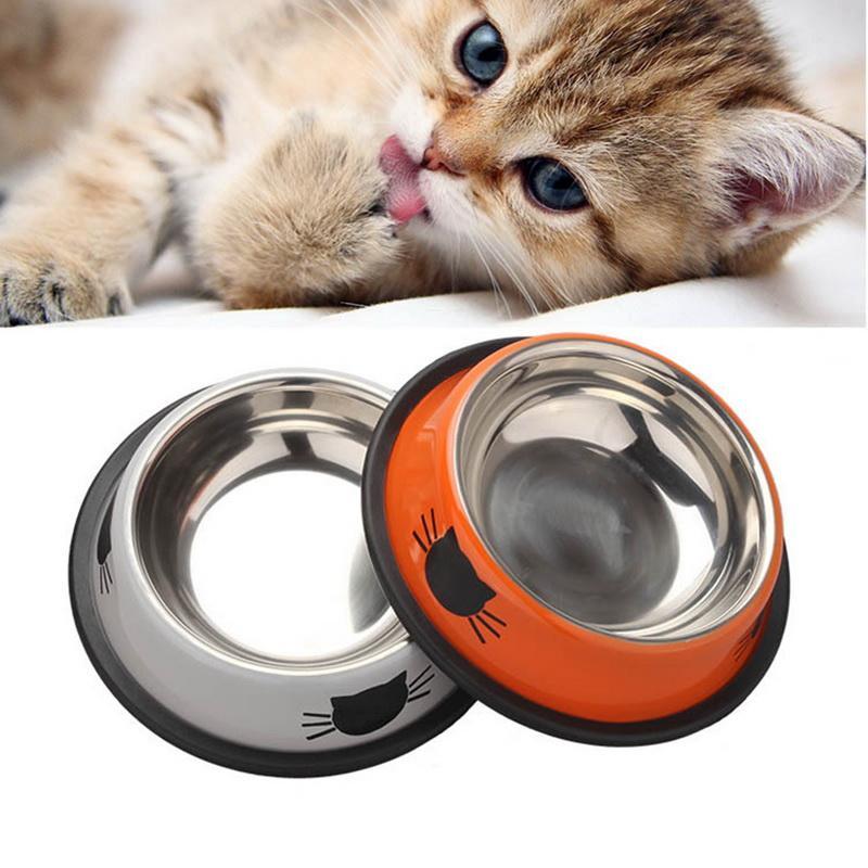 High quality stainless steel pet bowl with a non-slip rubber bottom, featuring a vibrant paint pattern and durable design.