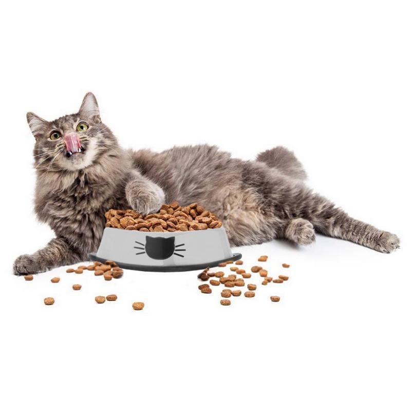 High quality stainless steel pet bowl with a non-slip rubber bottom, featuring a vibrant paint pattern and durable design.