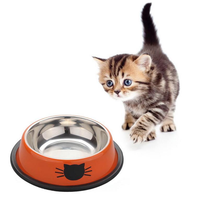 High quality stainless steel pet bowl with a non-slip rubber bottom, featuring a vibrant paint pattern and durable design.