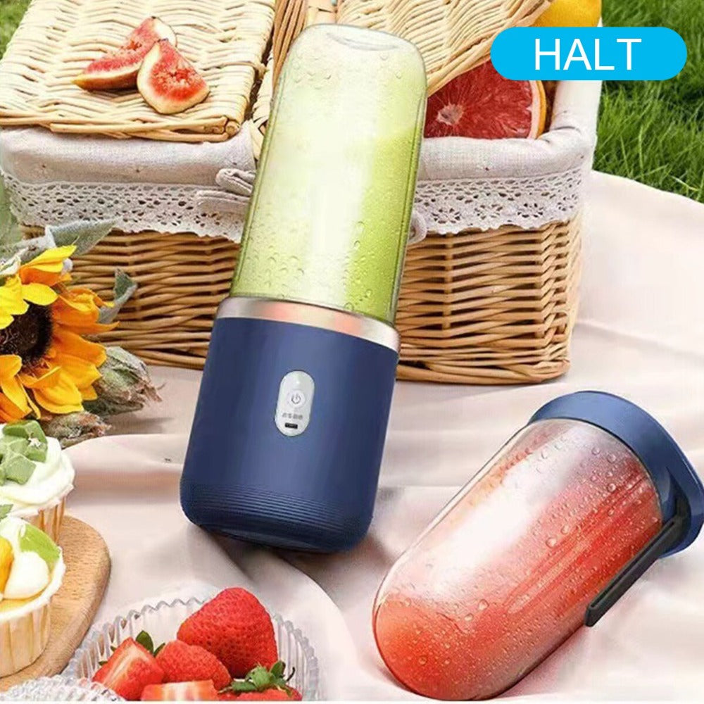 High Quality Twin Gear Portable Juice Blender with stainless steel blades and USB charging capability, perfect for smoothies and juices.