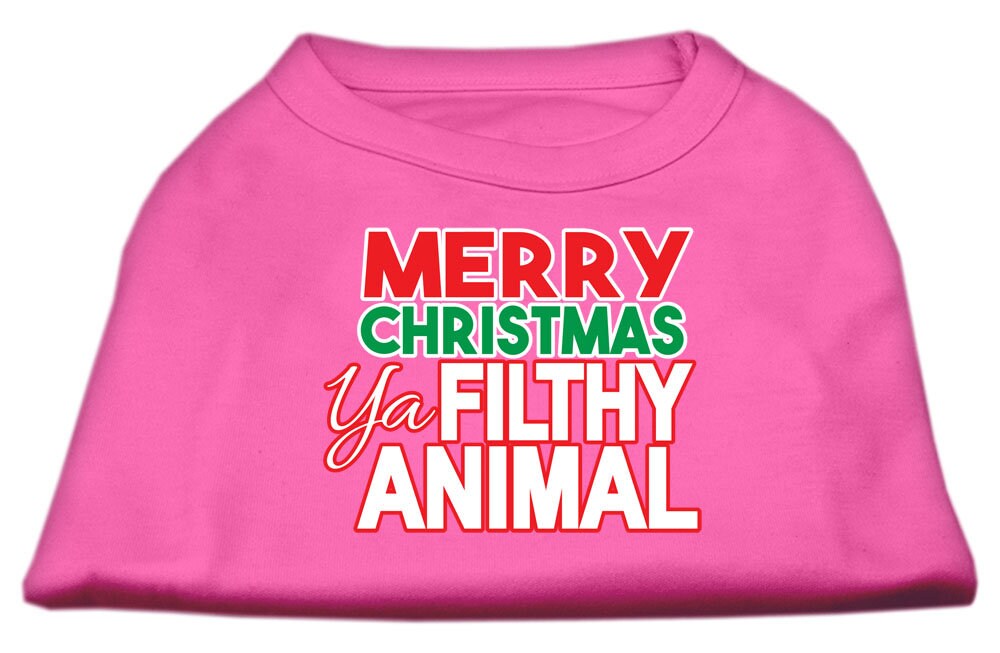 Holiday pet shirt for dogs and cats with Merry Christmas Ya Filthy Animal print, showcasing a festive design.