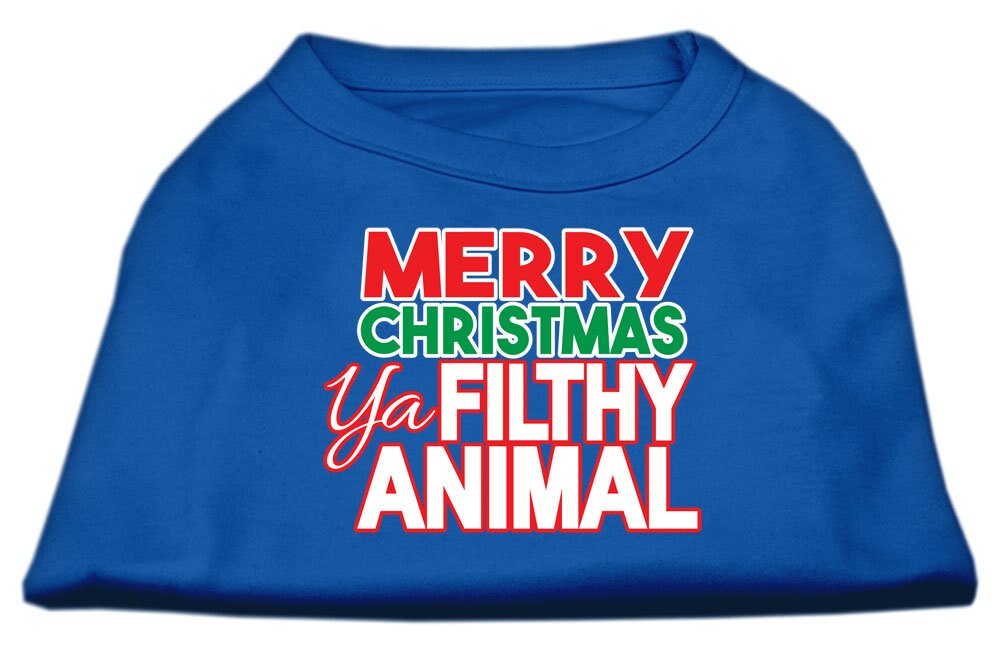 Holiday pet shirt for dogs and cats with Merry Christmas Ya Filthy Animal print, showcasing a festive design.
