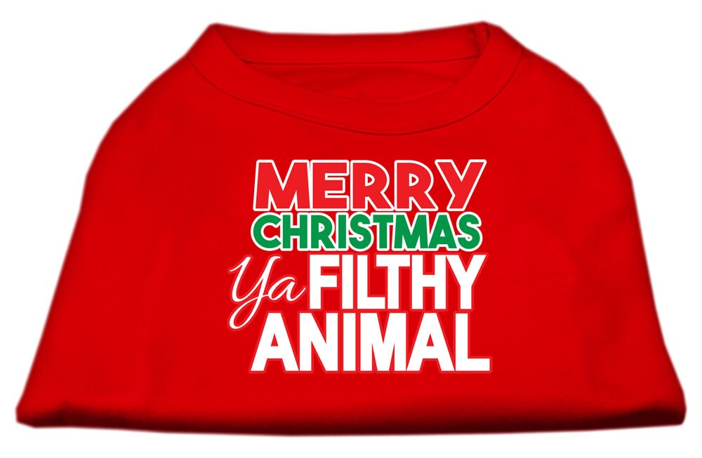 Holiday pet shirt for dogs and cats with Merry Christmas Ya Filthy Animal print, showcasing a festive design.