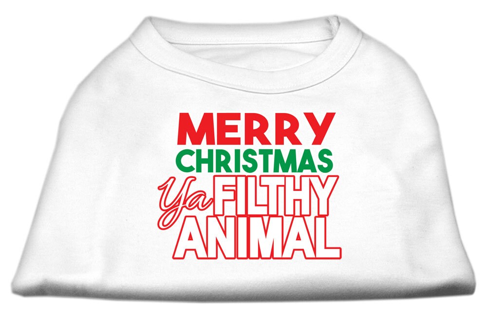 Holiday pet shirt for dogs and cats with Merry Christmas Ya Filthy Animal print, showcasing a festive design.