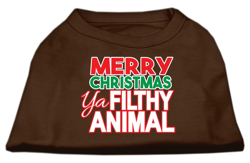 Holiday pet shirt for dogs and cats with Merry Christmas Ya Filthy Animal print, showcasing a festive design.