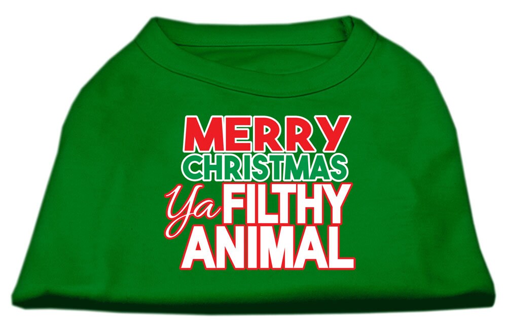 Holiday pet shirt for dogs and cats with Merry Christmas Ya Filthy Animal print, showcasing a festive design.