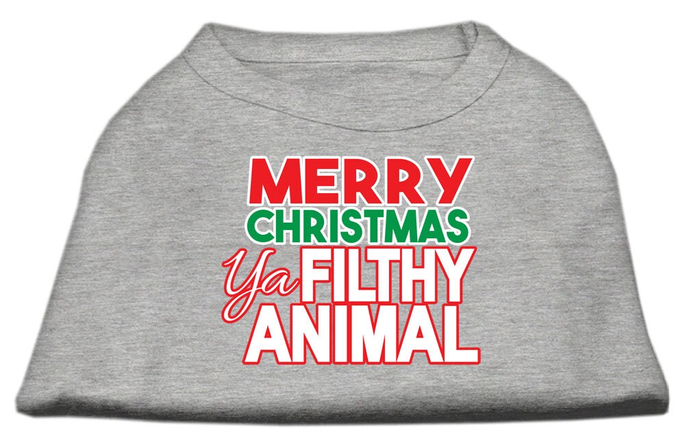 Holiday pet shirt for dogs and cats with Merry Christmas Ya Filthy Animal print, showcasing a festive design.
