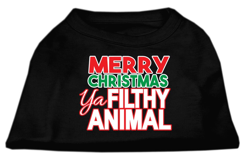 Holiday pet shirt for dogs and cats with Merry Christmas Ya Filthy Animal print, showcasing a festive design.