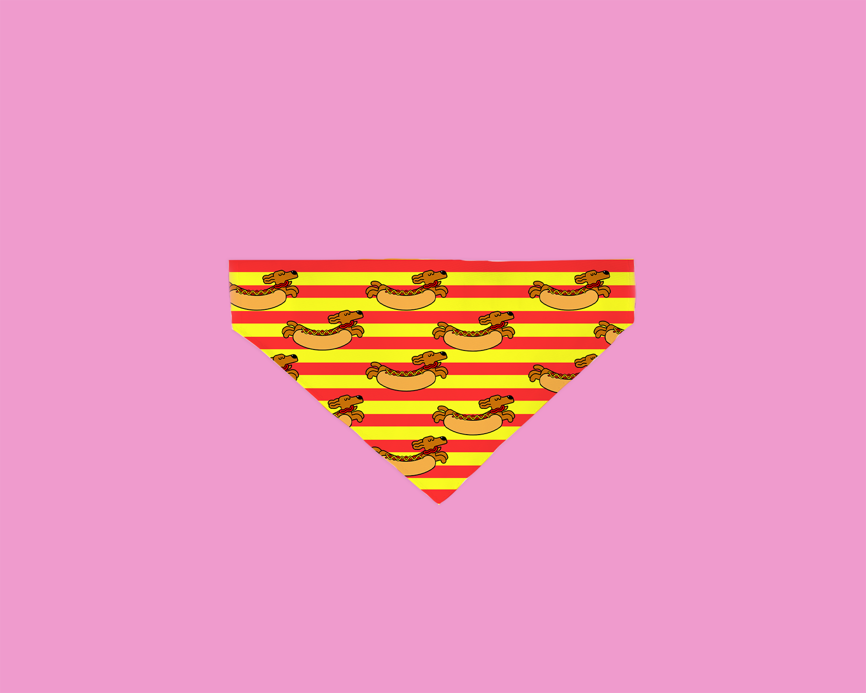 A stylish Hot Dawg Lover Bandana for dogs, made from unique canvas fabric, showcasing a cute design.