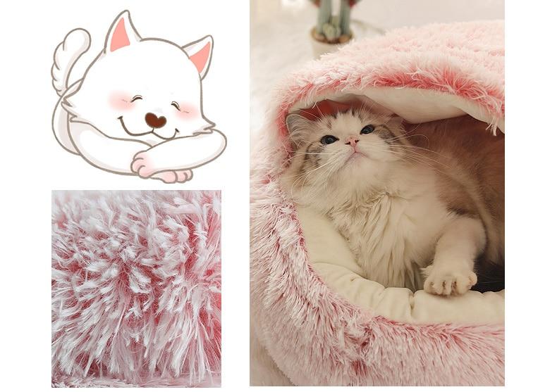 Hot Plush Round Cat Bed featuring soft velvet material, ideal for small dogs and cats, designed for warmth and comfort.