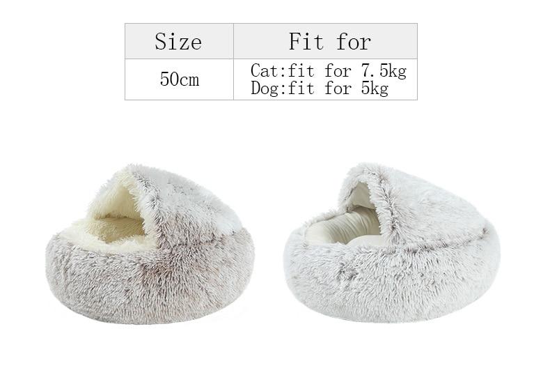 Hot Plush Round Cat Bed featuring soft velvet material, ideal for small dogs and cats, designed for warmth and comfort.