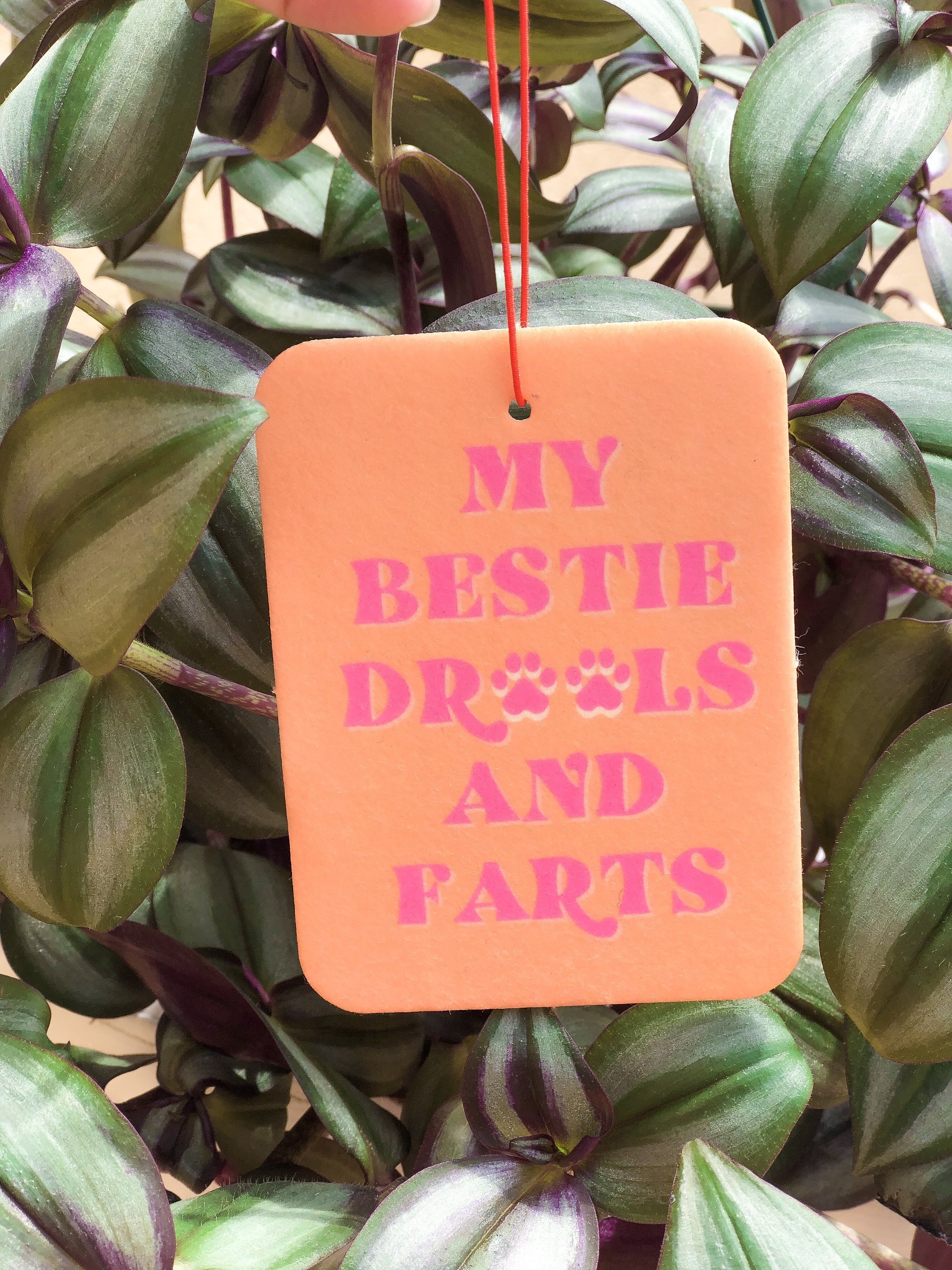 I Love It Air Freshener featuring a double-sided design for dog lovers, made from felt material, hanging from a rearview mirror.